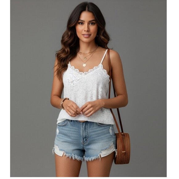 Boho Lace Spaghetti Strap Cami Top White - Picture 2 of 9